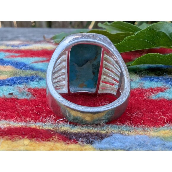 Vintage Turquoise Signet Ring, Southwestern Jewelry, Unisex Ring - Picture 5 of 9